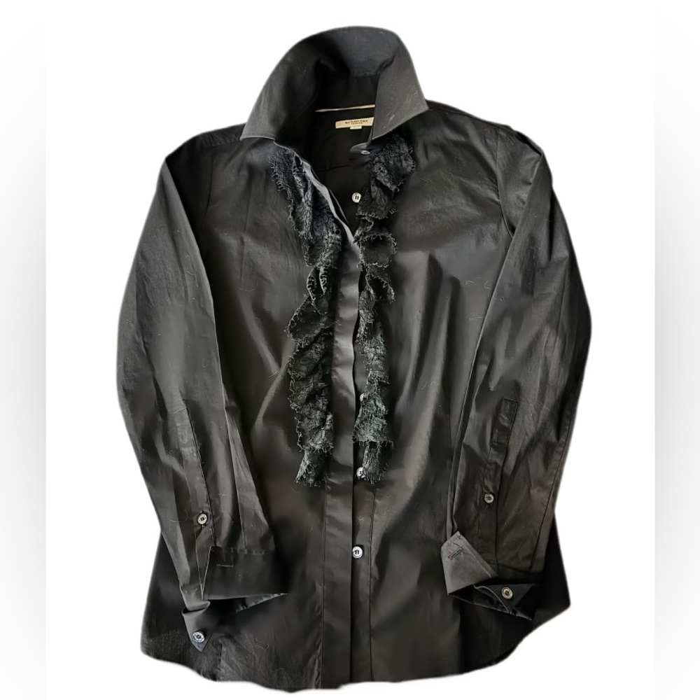 Burberry black button down shirt with lace ruffle size 6 - Picture 3 of 3